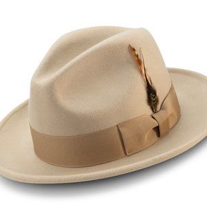 Montique Beige Lightfelt 2 ½" Wide Brim Wool Felt Pinch Hat H-60